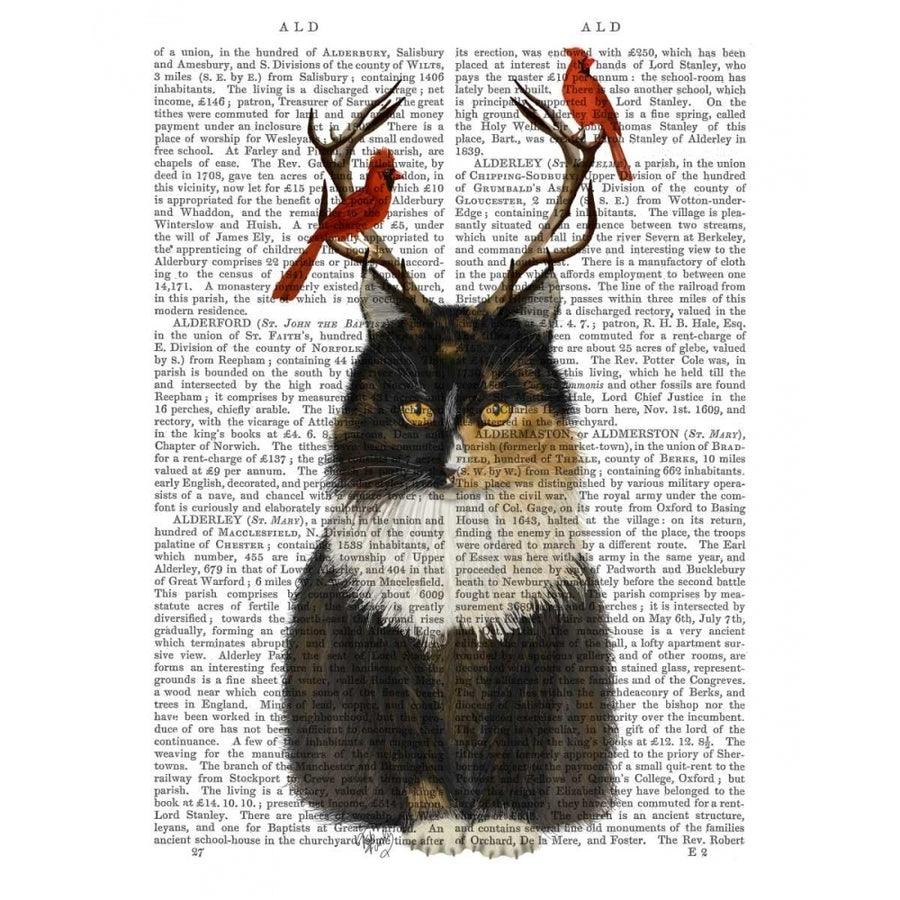 Tortoiseshell Cat Antlers and Red Birds Poster Print - Funky Fab-VARPDX191375D Image 1