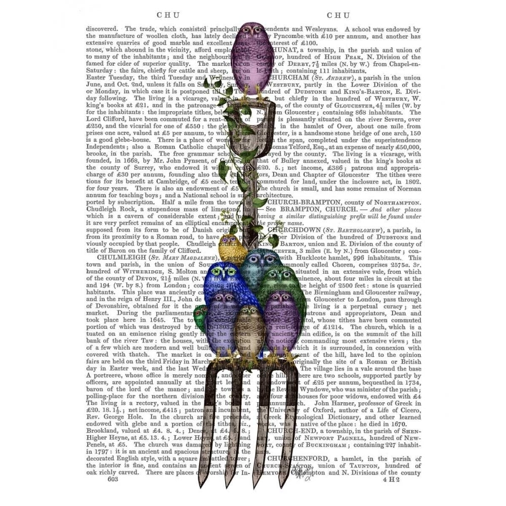 Garden Fork and Owls Poster Print - Funky Fab-VARPDX191427D Image 1