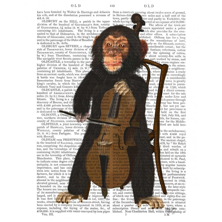 Chimp Playing Cello Poster Print - Funky Fab-VARPDX191442D Image 1