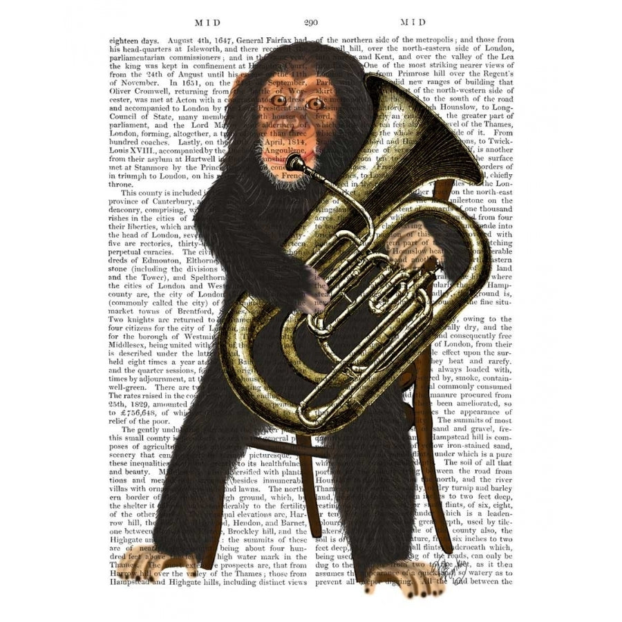 Chimp Playing Tuba Poster Print - Funky Fab-VARPDX191443D Image 1