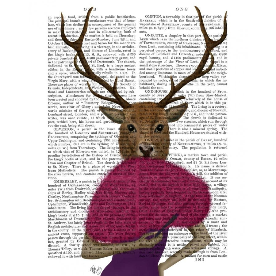 Deer with Fan Portrait Poster Print - Funky Fab-VARPDX191451D Image 1