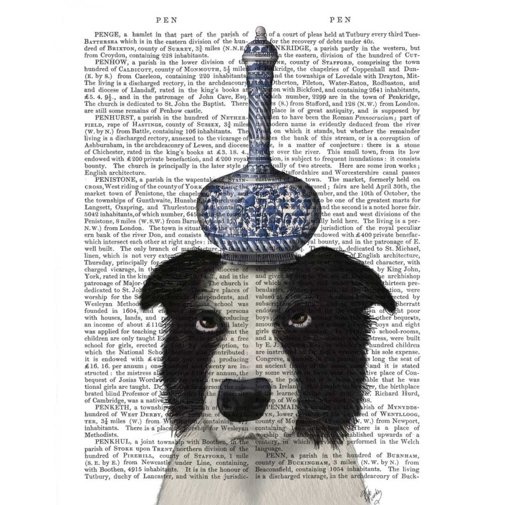 Border Collie with Blue Vase Poster Print - Funky Fab-VARPDX191468D Image 1