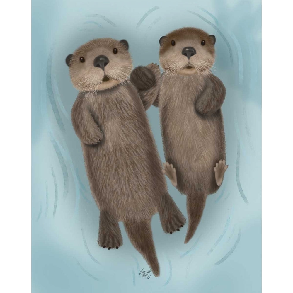 Otters Holding Hands Poster Print - Funky Fab-VARPDX191515D Image 1