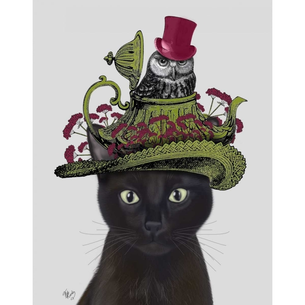 Black Cat with Teapot and Owl Poster Print - Funky Fab-VARPDX191545D Image 1