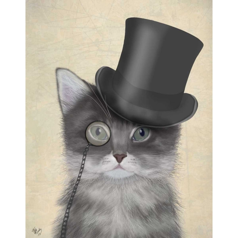 Cat Grey with Top Hat Poster Print - Funky Fab-VARPDX191553D Image 1