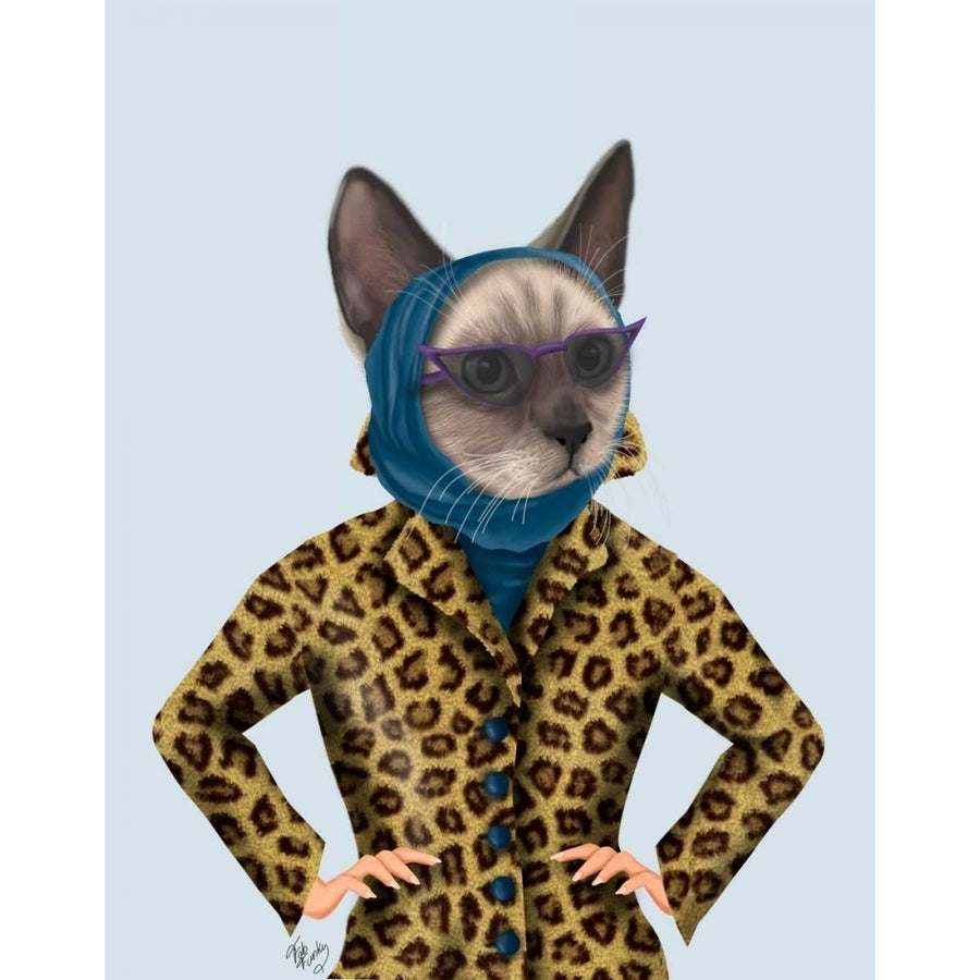 Cat with Leopard Jacket Poster Print - Funky Fab-VARPDX191535D Image 1