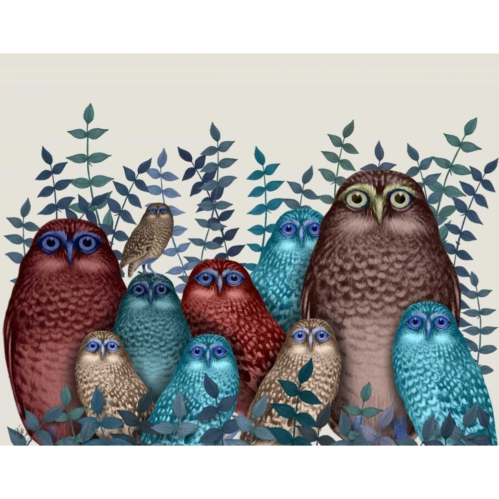 Electric Owls Red and Blue Poster Print - Funky Fab-VARPDX191573D Image 1