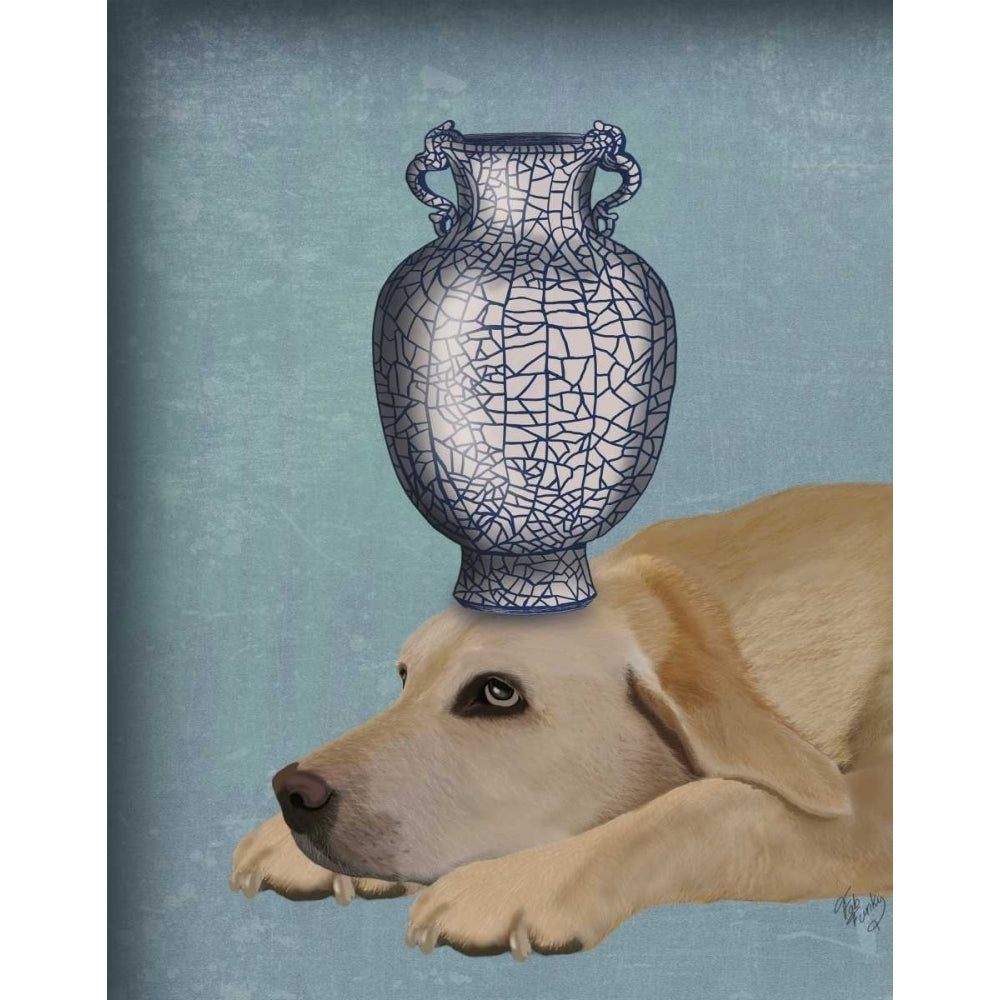 Labrador with Blue Vase Poster Print - Funky Fab-VARPDX191627D Image 1