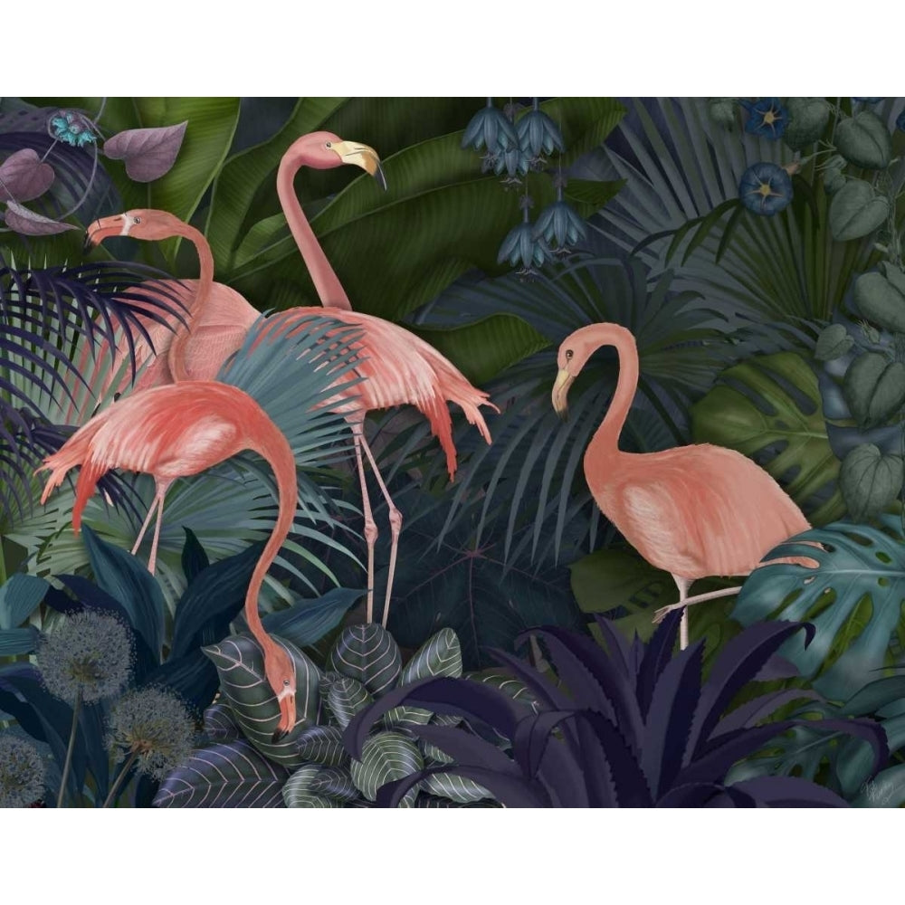 Flamingos in Blue Garden Poster Print - Funky Fab-VARPDX191645D Image 1