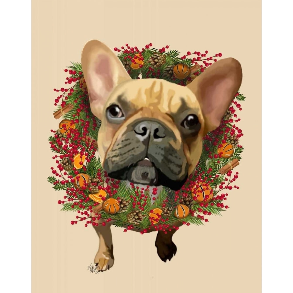 French Bulldog Cranberry Wreath Poster Print - Funky Fab-VARPDX191745D Image 1