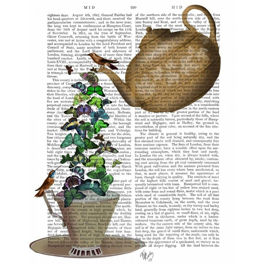 Teapot Cup and Butterflies Poster Print - Funky Fab-VARPDX191881D Image 1