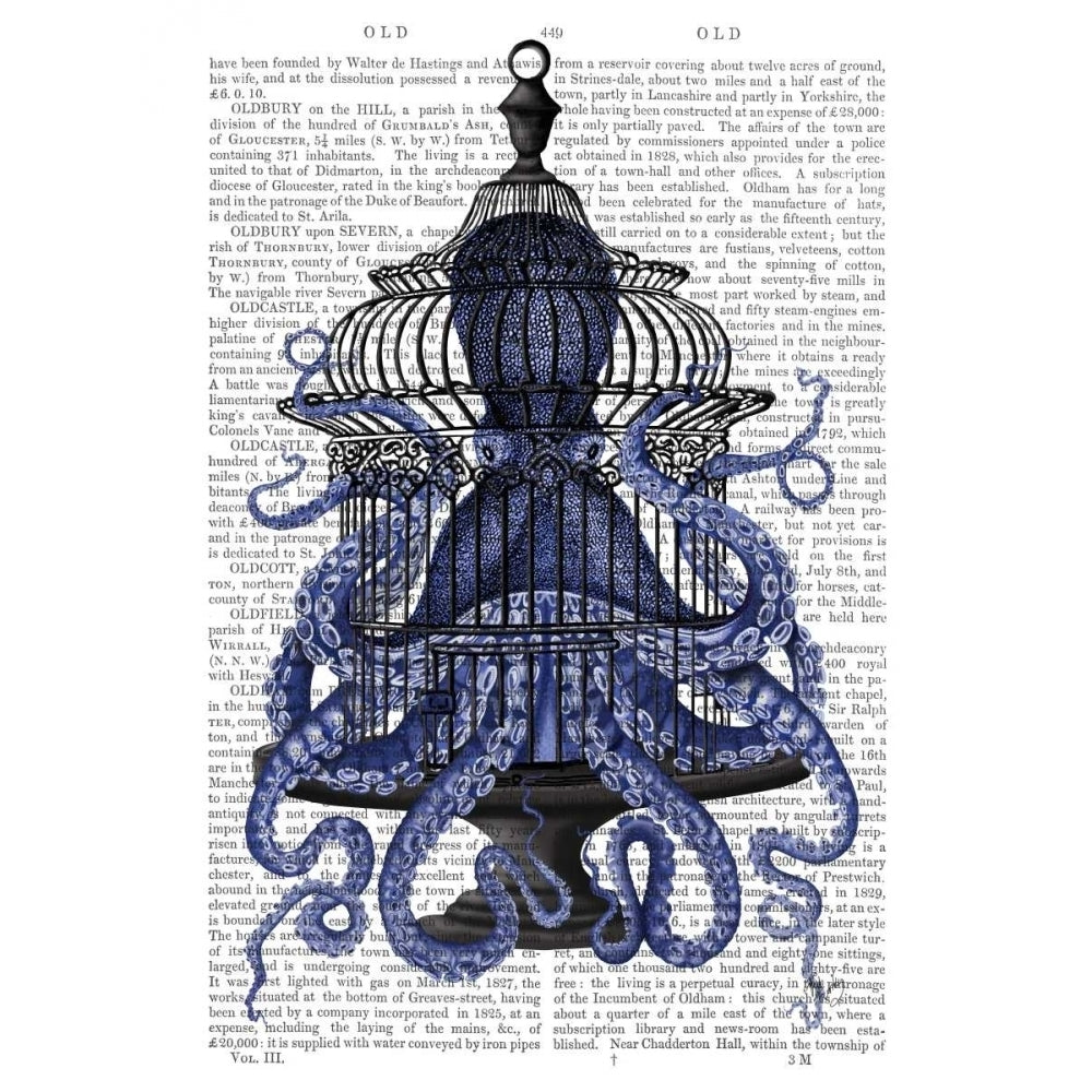 Blue Octopus in Cage Poster Print - Funky Fab-VARPDX191900D Image 1