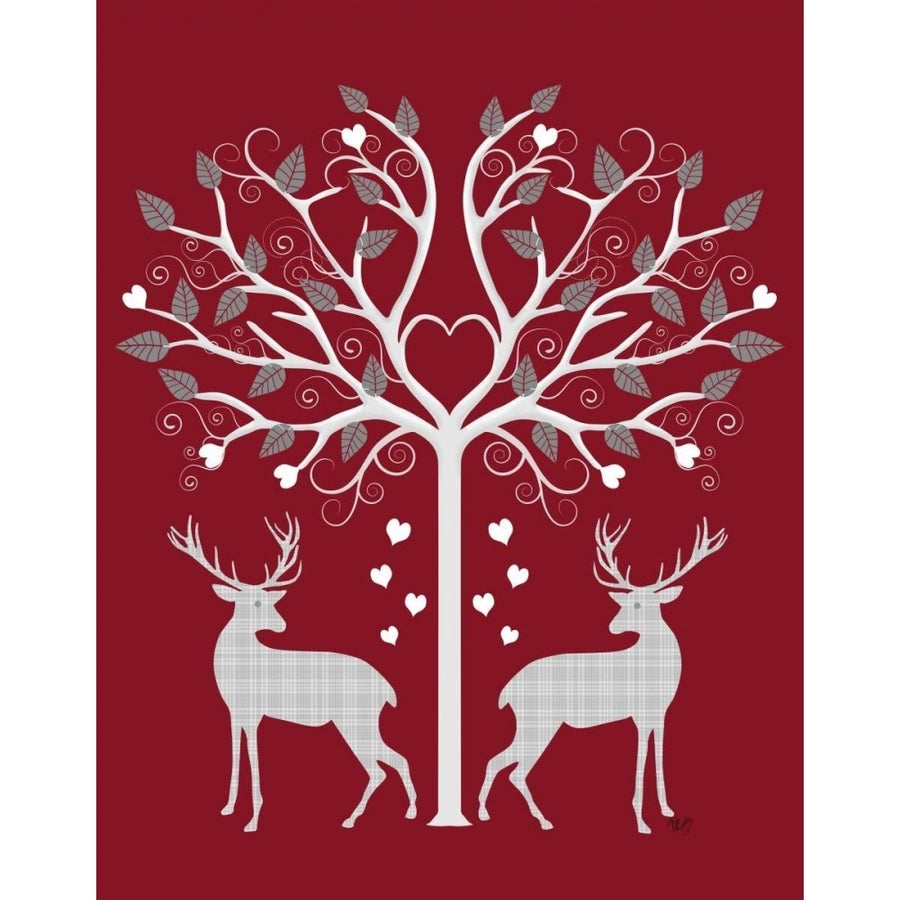 Christmas Des - Deer and Heart Tree Grey on Red Poster Print - Funky Fab-VARPDX192139D Image 1