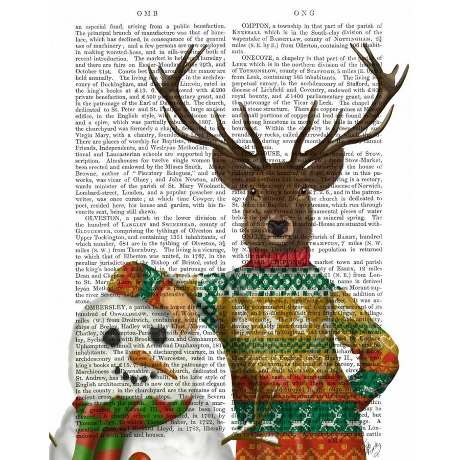 Deer in Christmas Sweater with Snowman Poster Print - Funky Fab-VARPDX192137D Image 1