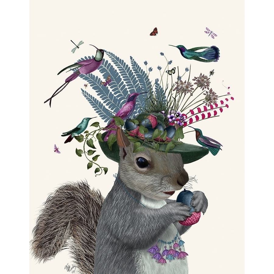 Squirrel Birdkeeper and Blue Acorns Poster Print - Funky Fab-VARPDX192154D Image 1