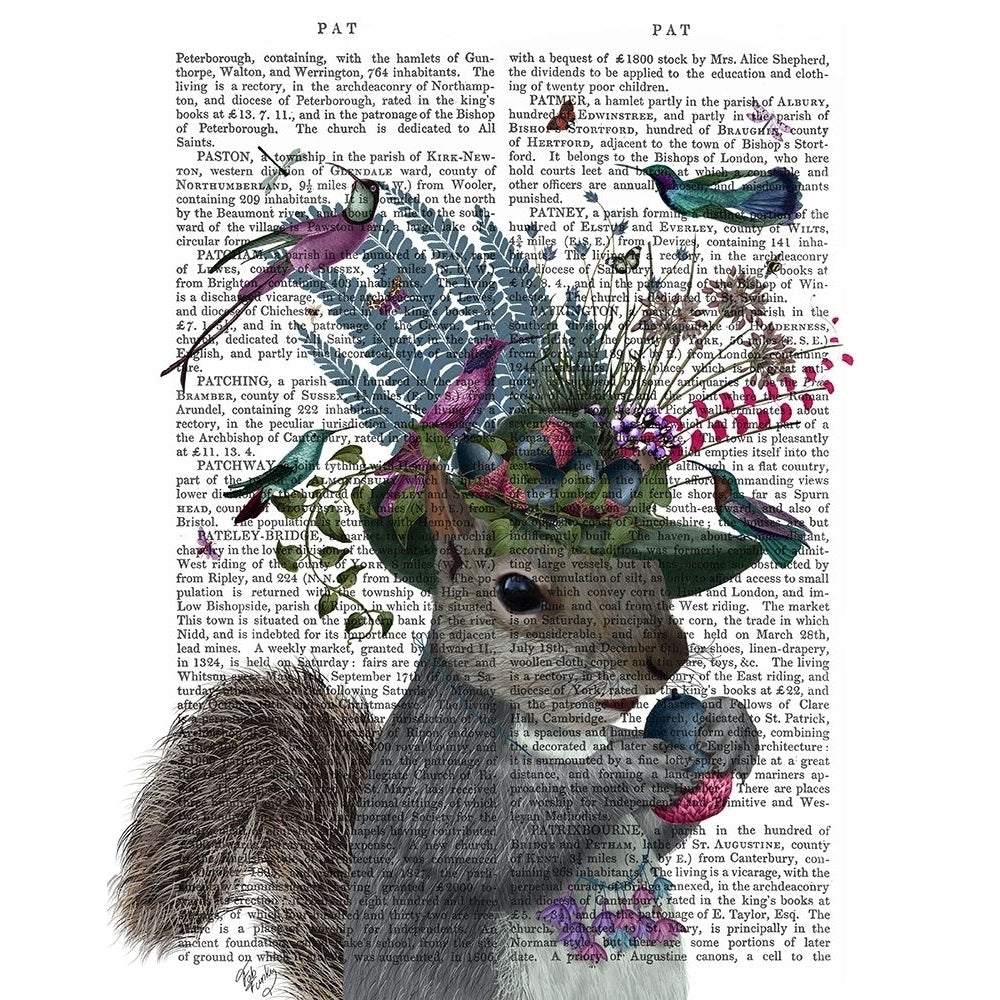 Squirrel Birdkeeper and Blue Acorns Poster Print - Funky Fab-VARPDX192172D Image 1