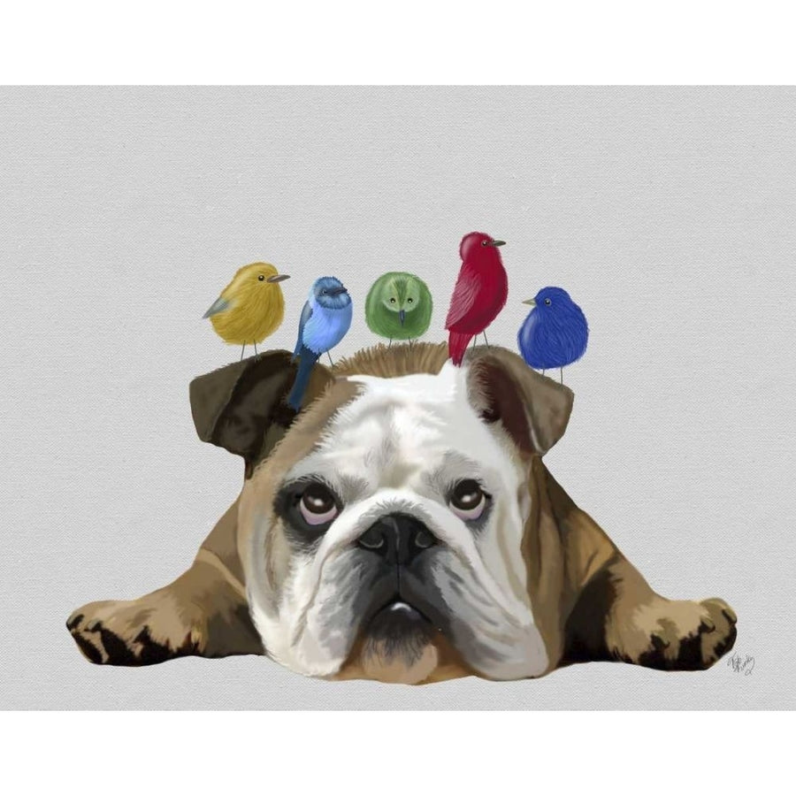 English Bulldog and Birds Poster Print - Funky Fab-VARPDX192184D Image 1