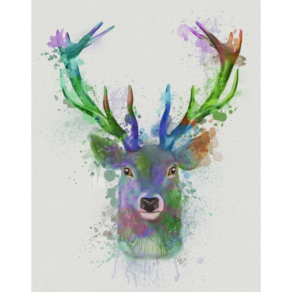 Deer Head 1 Rainbow Splash Blue and Green Poster Print - Funky Fab-VARPDX192212D Image 1