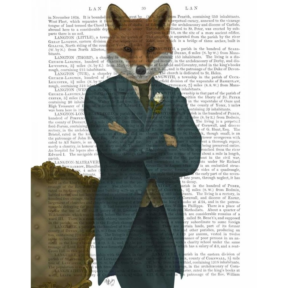 Fox Victorian Gentleman Portrait Poster Print - Funky Fab-VARPDX192275D Image 1