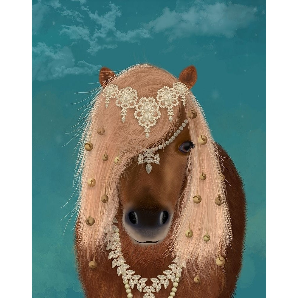 Horse Brown Pony with Bells Portrait Poster Print - Funky Fab-VARPDX192310D Image 1