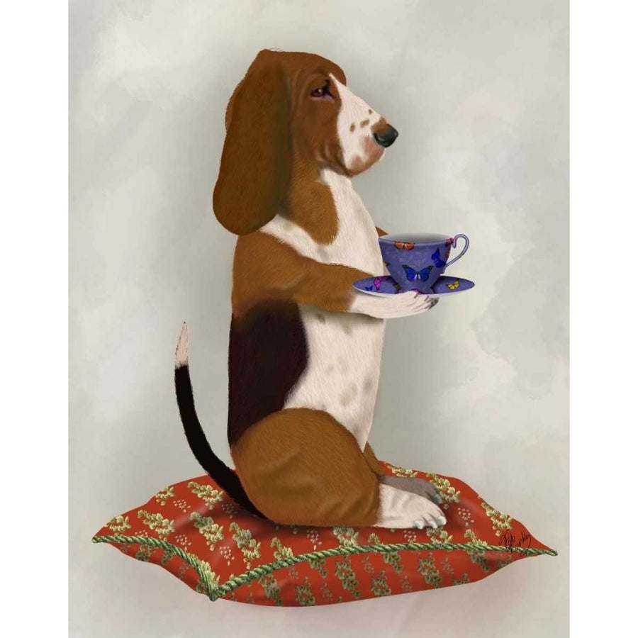 Basset Hound Taking Tea Poster Print - Funky Fab-VARPDX192361D Image 1