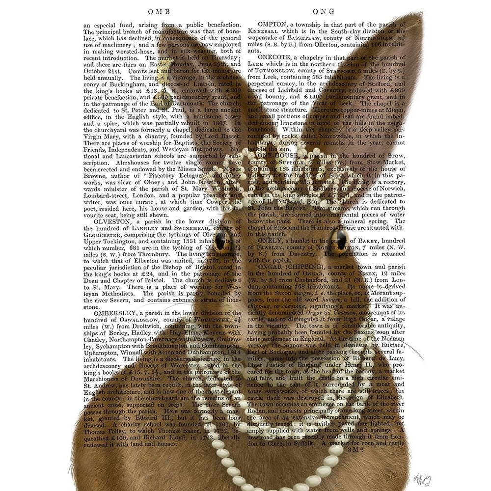 Rabbit and Pearls Portrait Poster Print - Funky Fab-VARPDX192343D Image 1