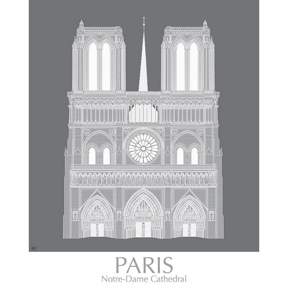 Paris Notre Dame Monochrome Poster Print - Funky Fab-VARPDX192399GG Image 1