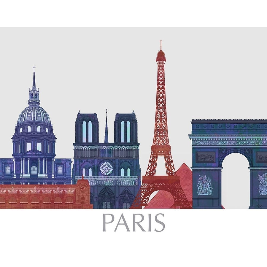 Paris Landmarks Red Blue Poster Print - Funky Fab-VARPDX192422GG Image 1