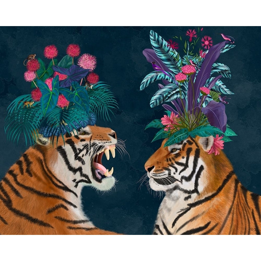 Hot House Tigers Pair Dark Poster Print - Funky Fab-VARPDX192438GG Image 1