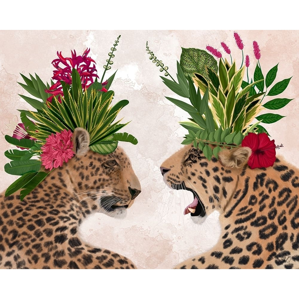 Hot House Leopards Pair Pink Green Poster Print - Funky Fab-VARPDX192445GG Image 1