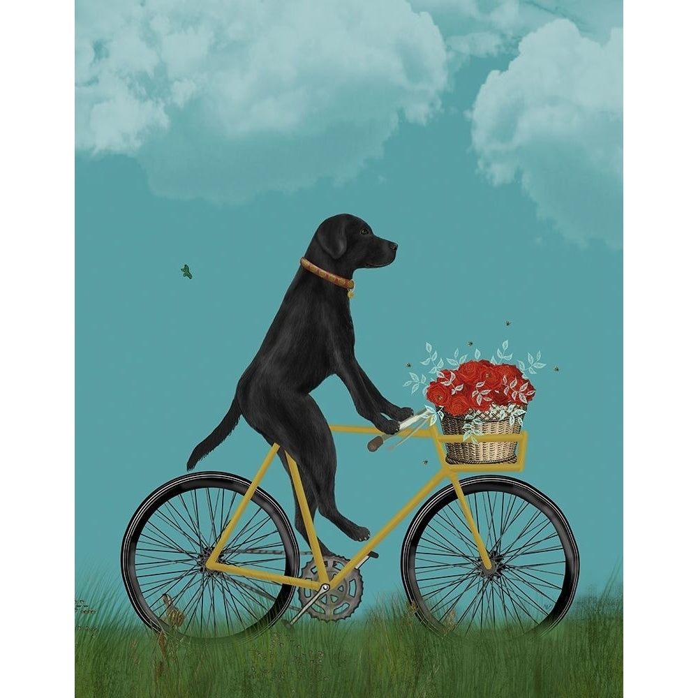 Black Labrador on Bicycle - Sky Poster Print - Funky Fab-VARPDX192593D Image 1