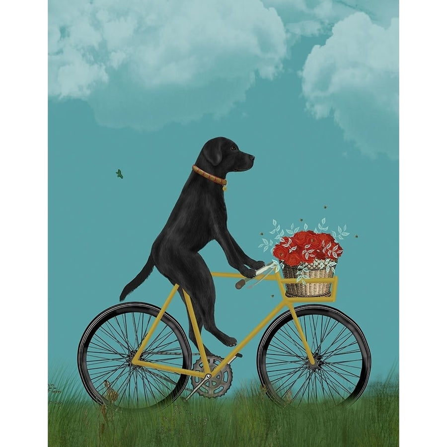 Black Labrador on Bicycle - Sky Poster Print - Funky Fab-VARPDX192593D Image 1