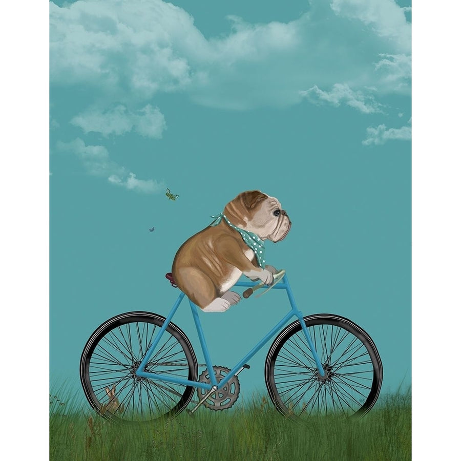 English Bulldog on Bicycle - Sky Poster Print - Funky Fab-VARPDX192595D Image 1