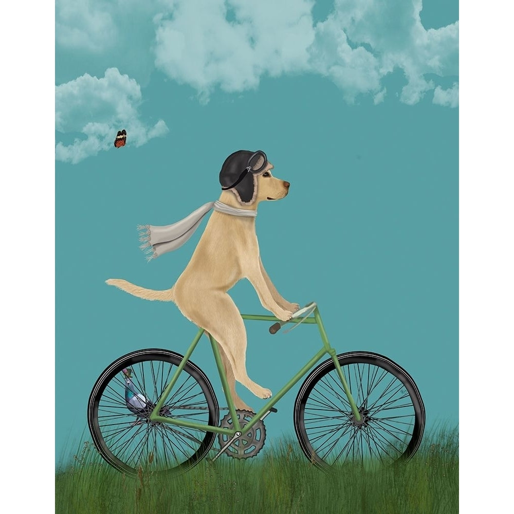 Yellow Labrador in Flying Helmet on Bicycle Sky Poster Print - Funky Fab-VARPDX192598D Image 1