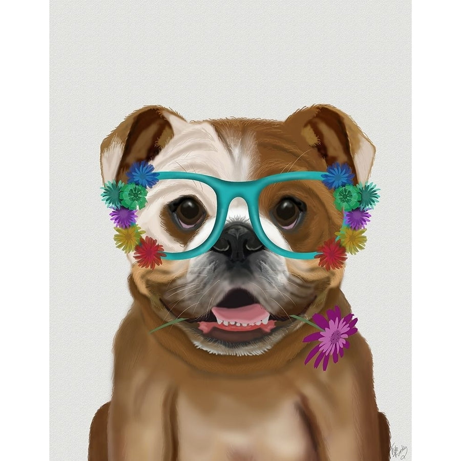 English Bulldog and Flower Glasses Poster Print - Funky Fab-VARPDX192603D Image 1