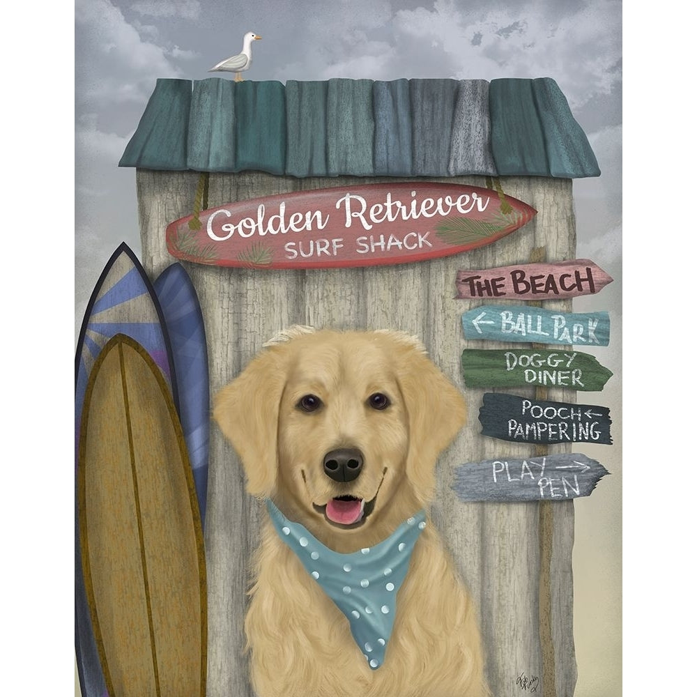 Golden Retriever Surf Shack Poster Print - Funky Fab-VARPDX192659D Image 1