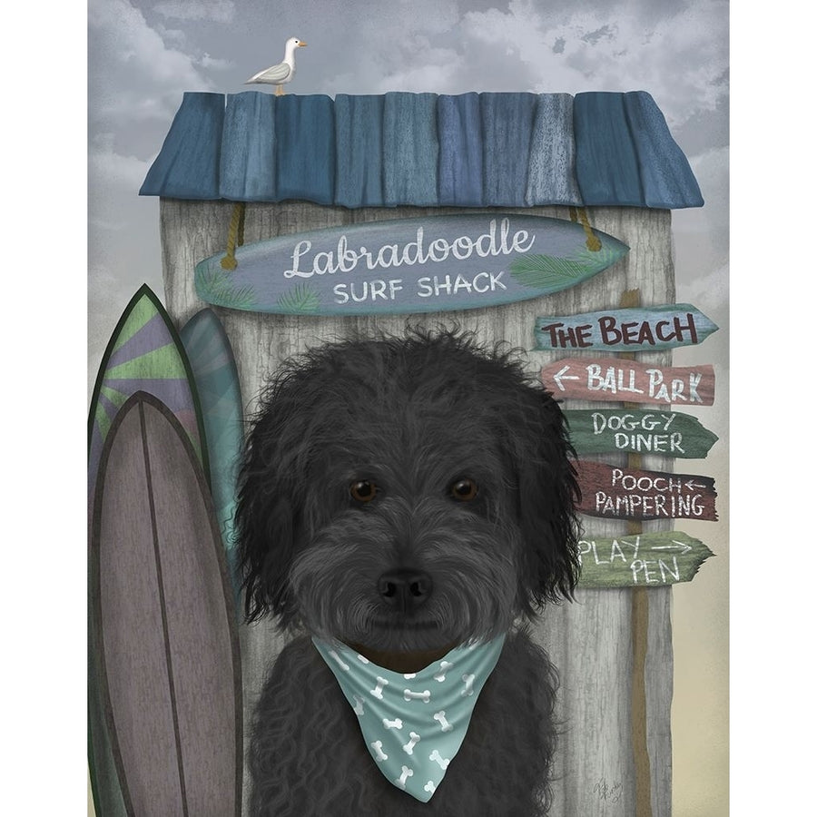 Labradoodle Black Surf Shack Poster Print - Funky Fab-VARPDX192662D Image 1