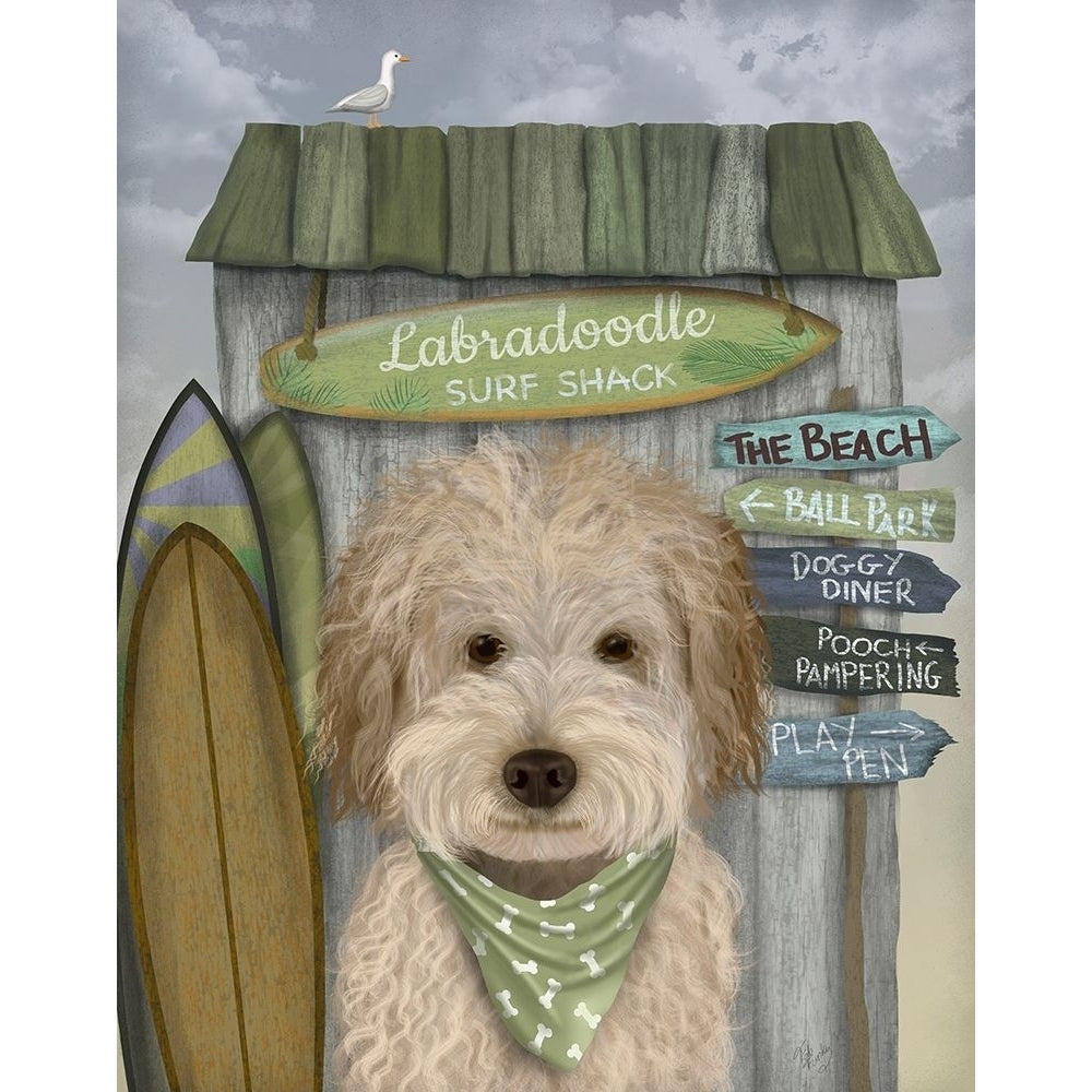 Labradoodle Cream Surf Shack Poster Print - Funky Fab-VARPDX192664D Image 1