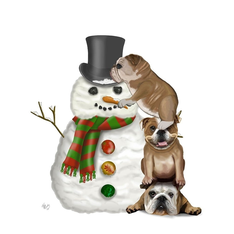 Christmas English Bulldogs Building Snowman Poster Print - Funky Fab-VARPDX192689D Image 1