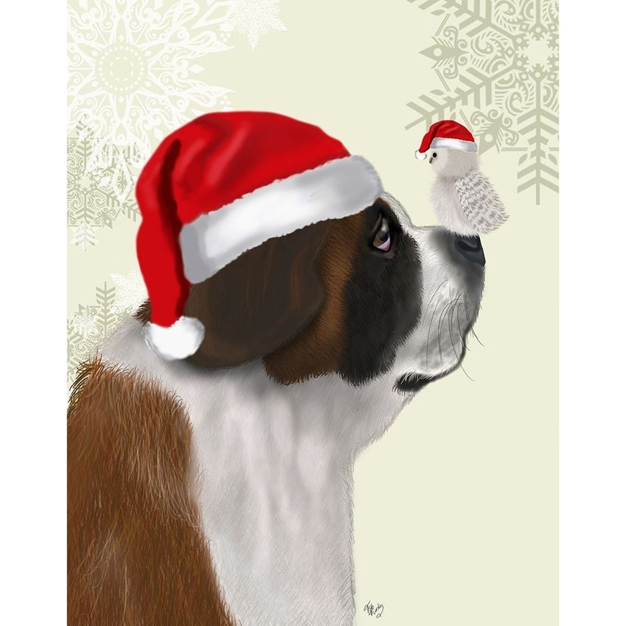 Christmas St Bernard and Fluffy Owl Poster Print - Funky Fab-VARPDX192716D Image 1