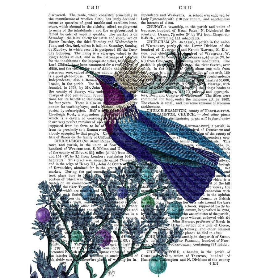 Blue Bird With Flourish Poster Print - Funky Fab-VARPDX192732D Image 1