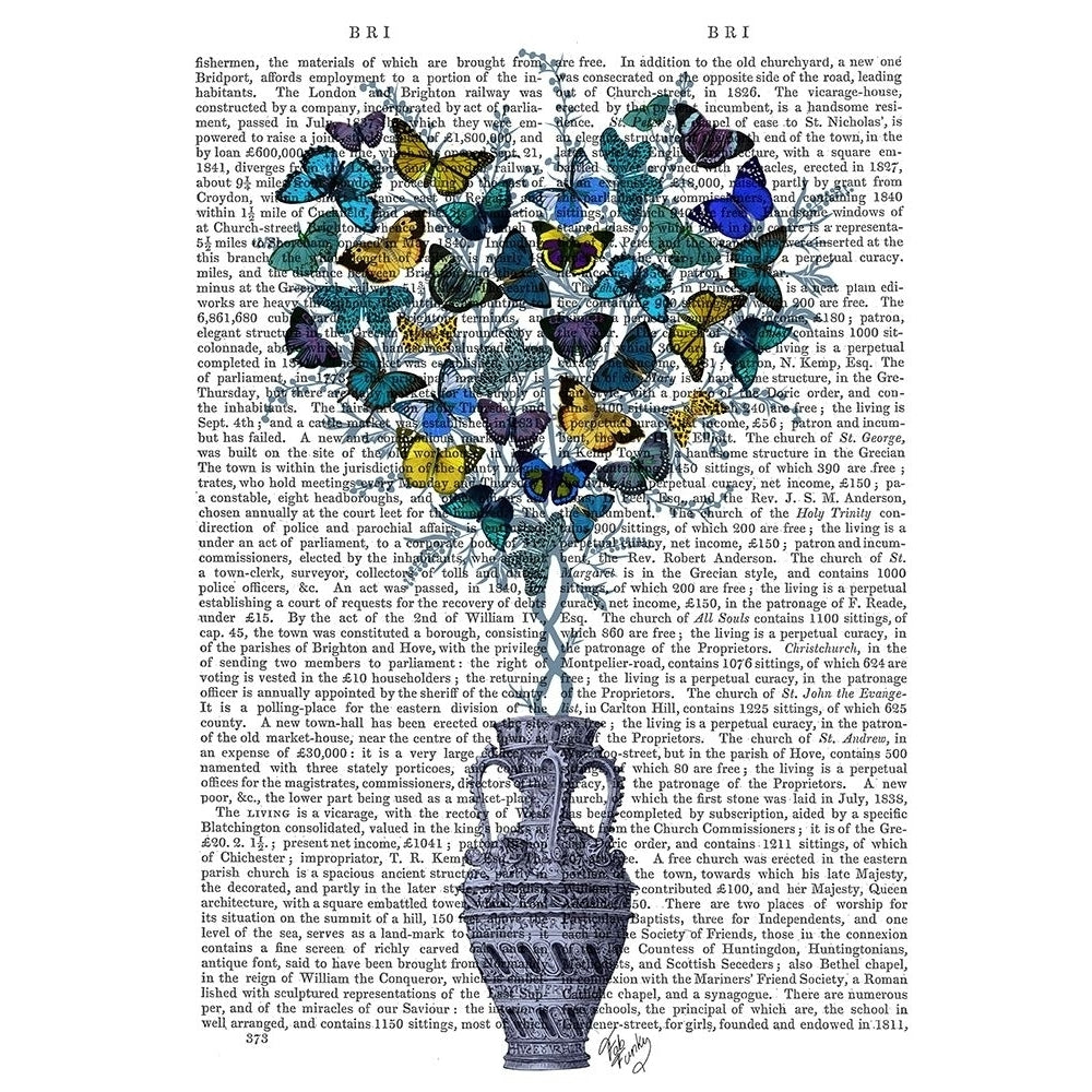 Butterfly Heart Bush Blue and Yellow Poster Print - Funky Fab-VARPDX192890D Image 1