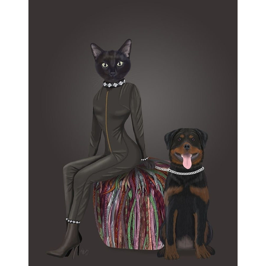 Black Cat and Rottweiler Poster Print - Funky Fab-VARPDX192928D Image 1