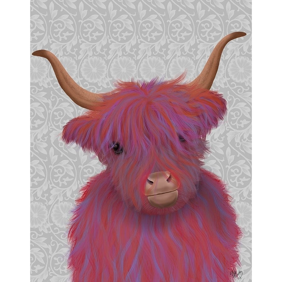 Highland Cow 7 Pink And Purple Portrait Poster Print - Funky Fab-VARPDX193118D Image 1