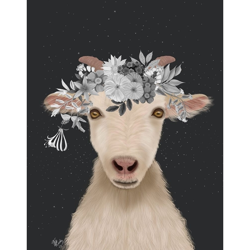 Goat 1 White Flowers Poster Print - Funky Fab-VARPDX193328D Image 1