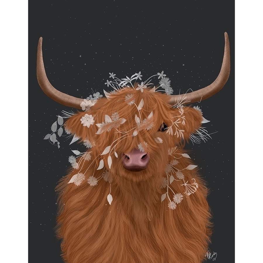 Highland Cow 1 White Flowers Poster Print - Funky Fab-VARPDX193327D Image 1