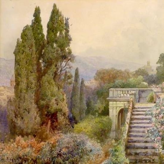 Terrace of Villa dEste Tivoli 1845 Poster Print by Ettore Roesler-Franz-VARPDX1AA2186 Image 1