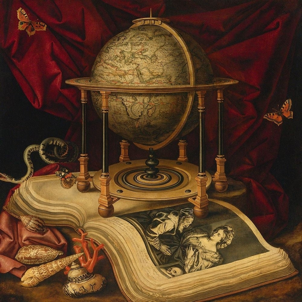 Still Life with Celestial Globe a Book Shells a Snake and Butterflies Poster Print by Carstian Luyckx-VARPDX1AA5021 Image 1