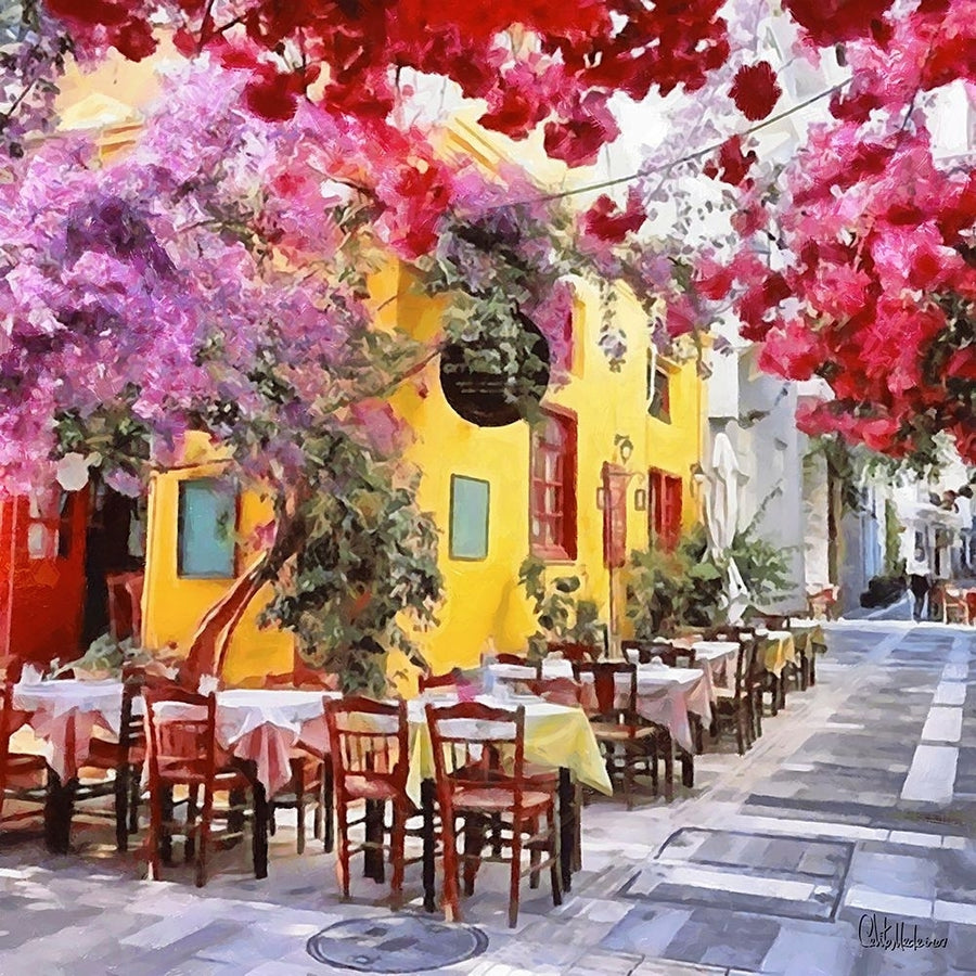 Street Cafe with Pink Tree Poster Print - Celito Medeiros-VARPDX1CFM19460 Image 1