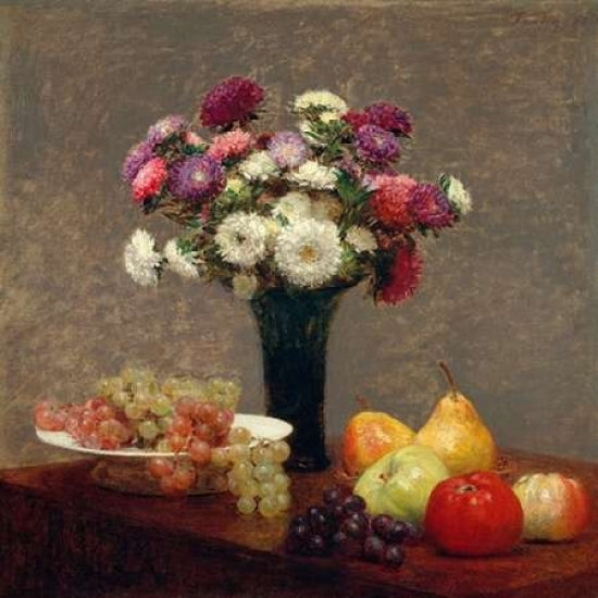 Asters and Fruit on a Table Poster Print by Henri Fantin-Latour-VARPDX1FL2221 Image 1